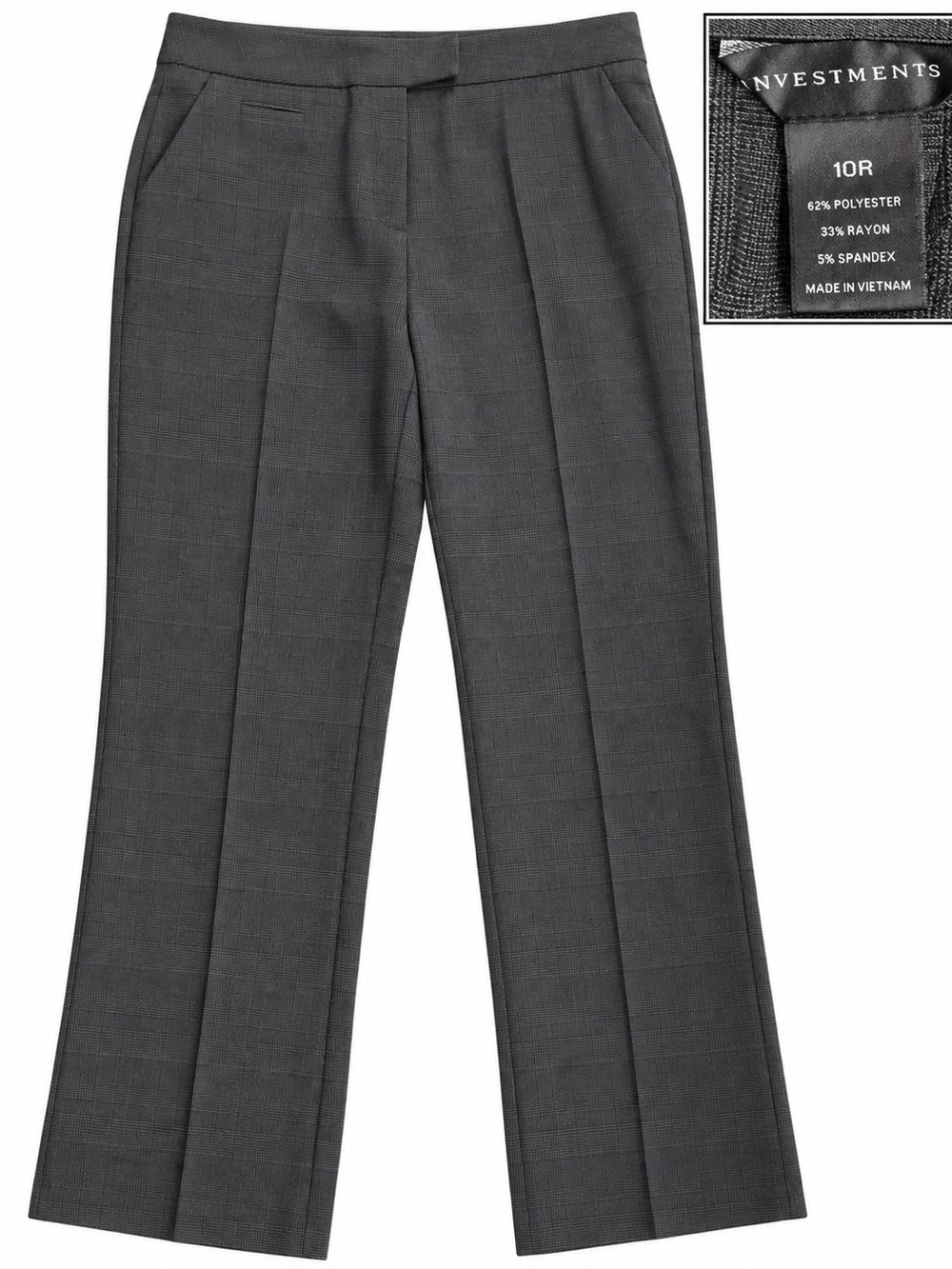 Investments Women’s Dark Gray Plaid Pleated Dress Pants, size 10R